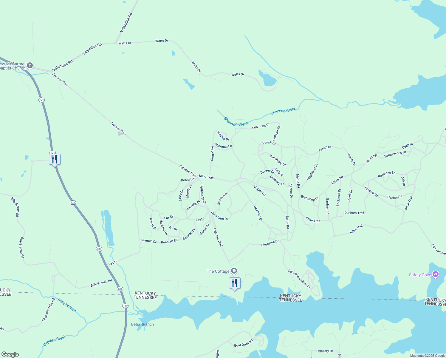 map of restaurants, bars, coffee shops, grocery stores, and more near 266 Kline Trail in New Concord