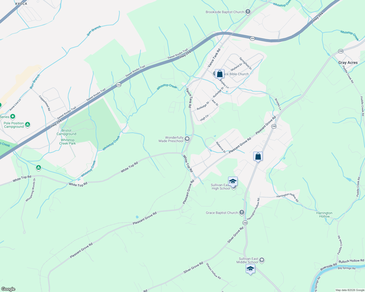 map of restaurants, bars, coffee shops, grocery stores, and more near 2216 Vance Tank Road in Bluff City