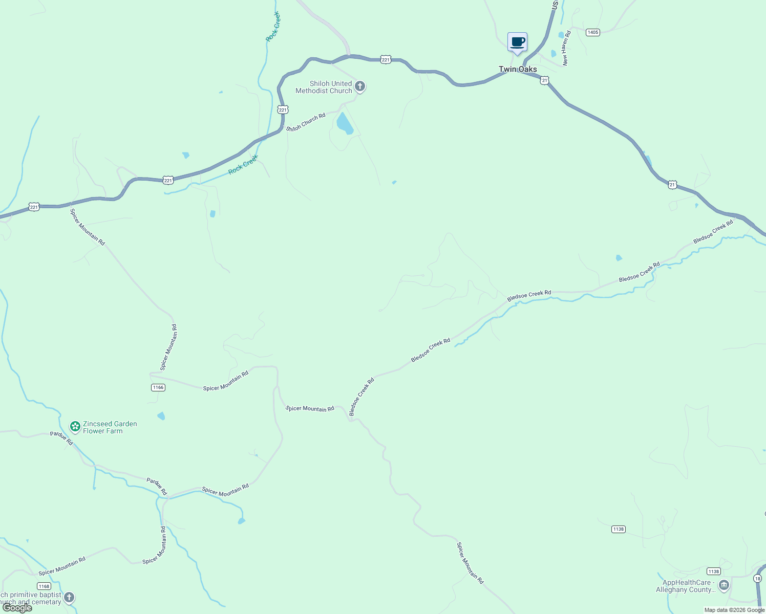 map of restaurants, bars, coffee shops, grocery stores, and more near 944 Twin Oaks Mountain Boulevard in Sparta
