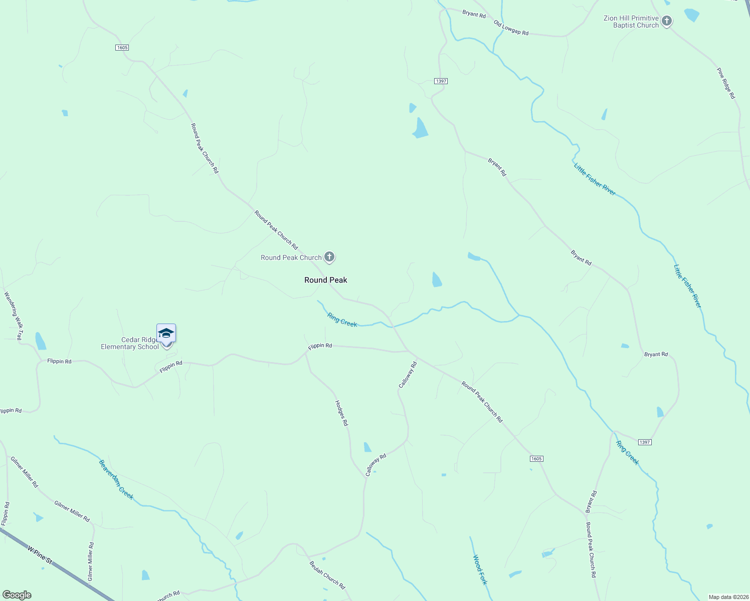 map of restaurants, bars, coffee shops, grocery stores, and more near 1348 Round Peak Church Road in Lowgap
