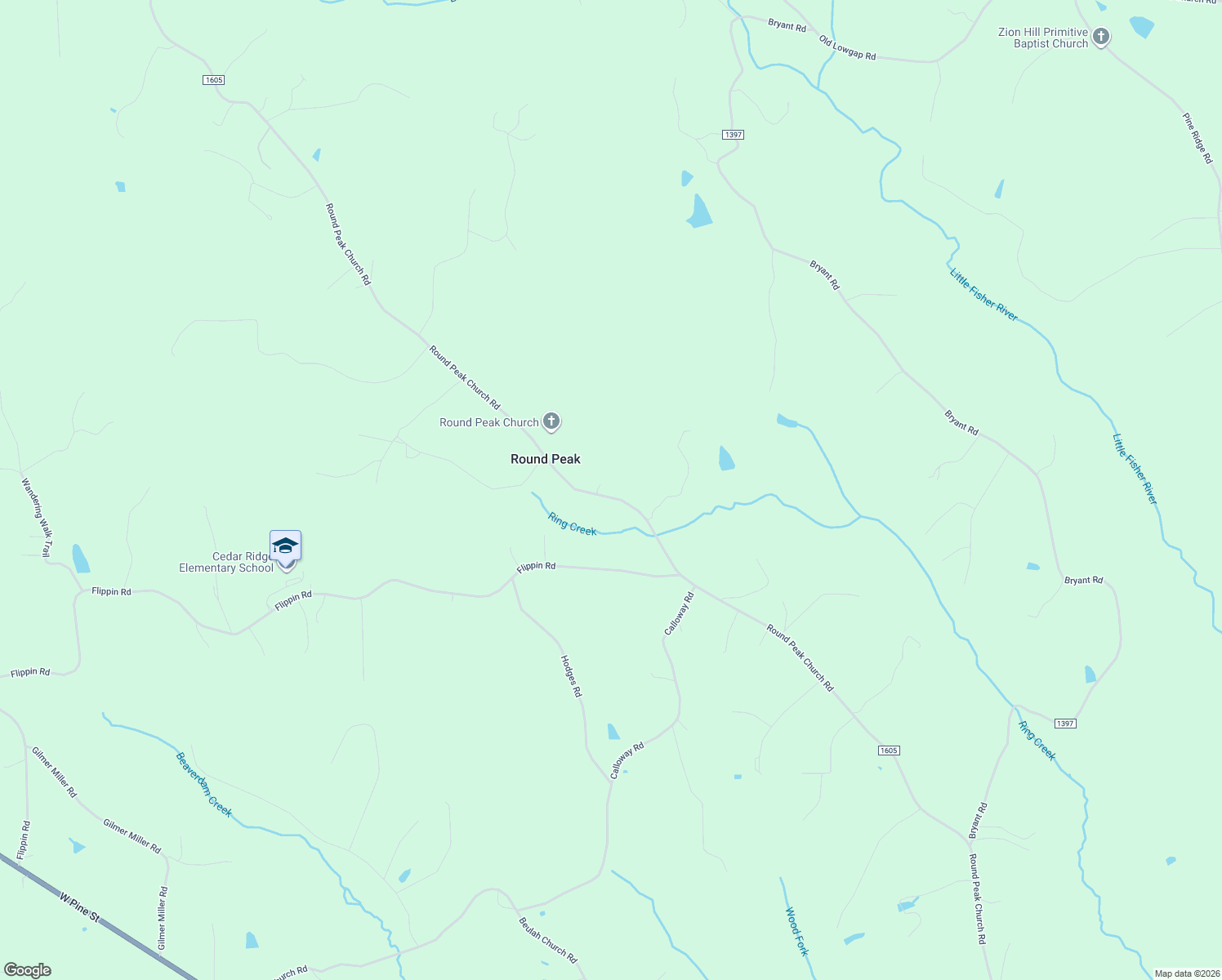 map of restaurants, bars, coffee shops, grocery stores, and more near 1348 Round Peak Church Road in Lowgap