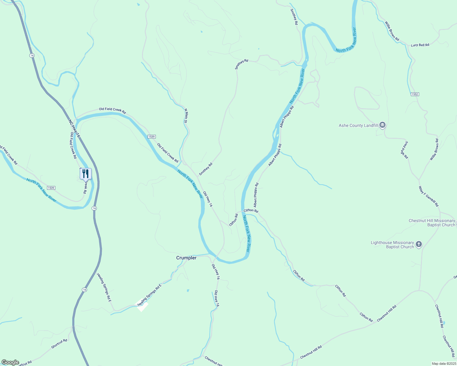 map of restaurants, bars, coffee shops, grocery stores, and more near 440 River Bend Hills Road in Crumpler