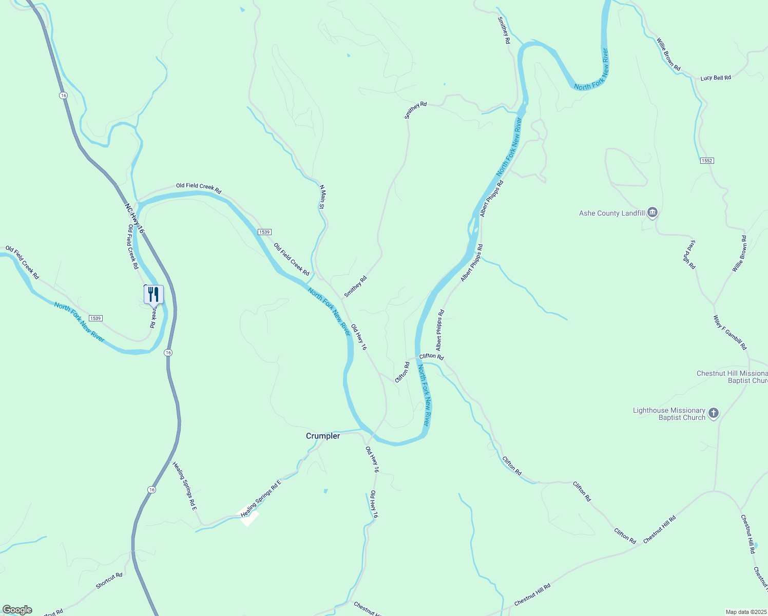 map of restaurants, bars, coffee shops, grocery stores, and more near 108 Rebecca Lane in Crumpler