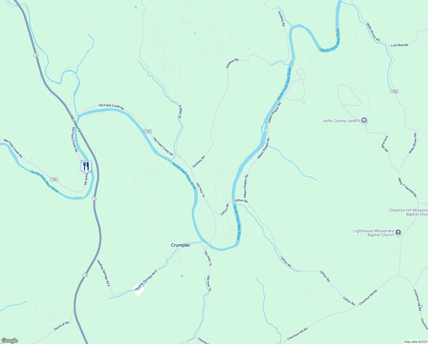 map of restaurants, bars, coffee shops, grocery stores, and more near 108 Rebecca Lane in Crumpler