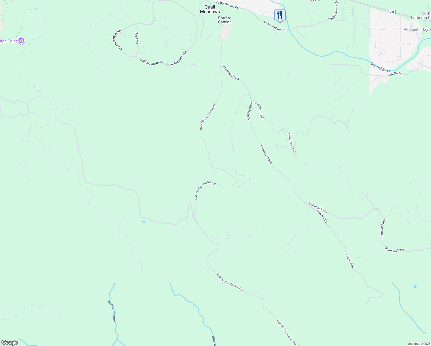 map of restaurants, bars, coffee shops, grocery stores, and more near 6 Rancho San Carlos Road in Carmel-by-the-Sea