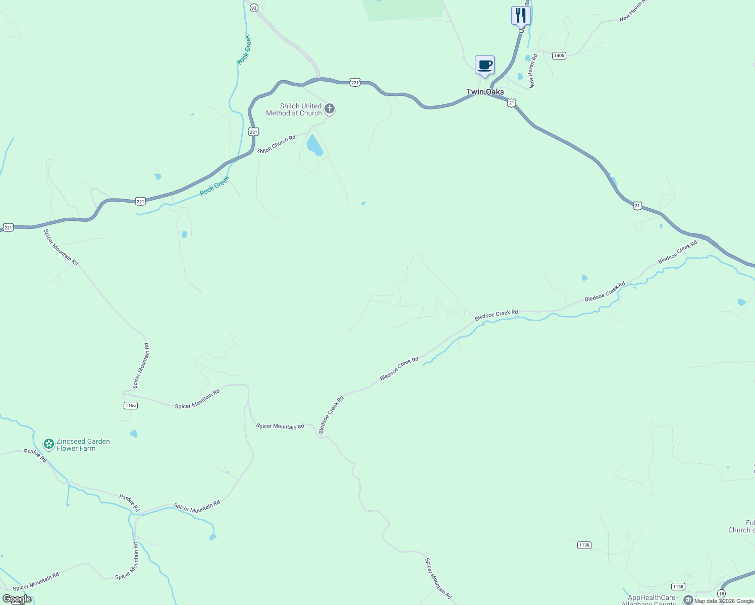 map of restaurants, bars, coffee shops, grocery stores, and more near 944 Twin Oaks Mountain Boulevard in Sparta