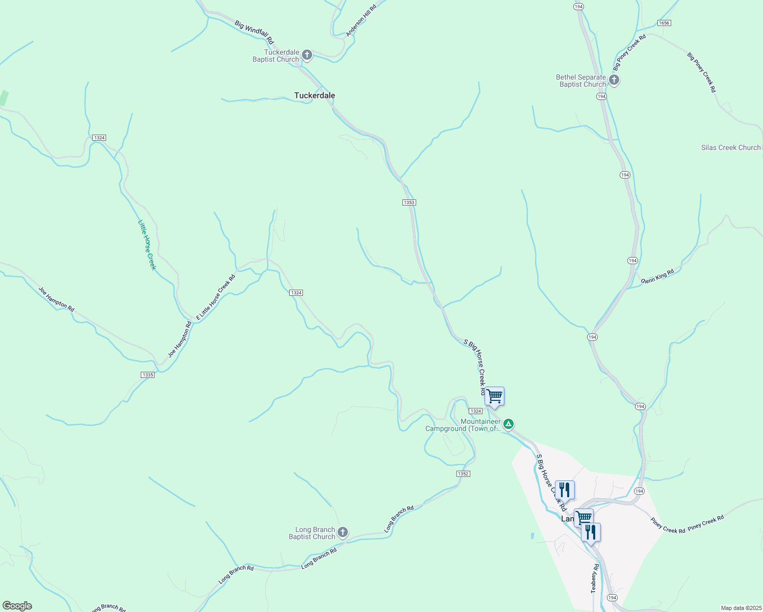 map of restaurants, bars, coffee shops, grocery stores, and more near 990 East Little Horse Creek Road in Lansing