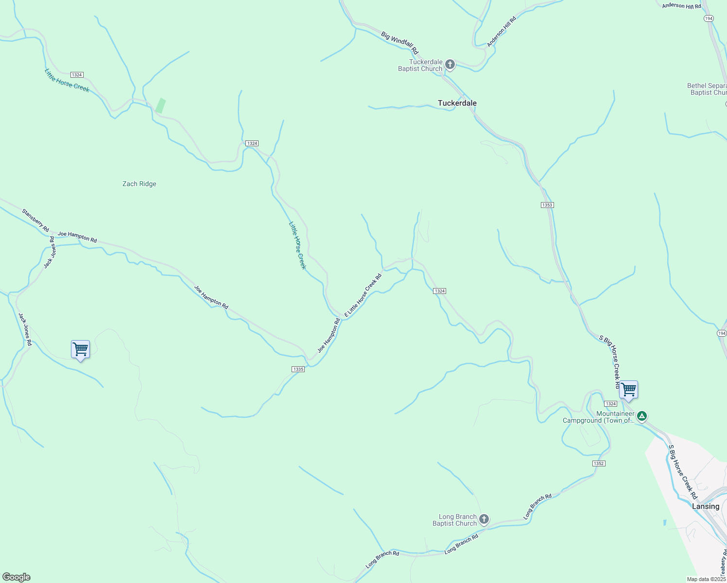 map of restaurants, bars, coffee shops, grocery stores, and more near 2224 East Little Horse Creek Road in Lansing