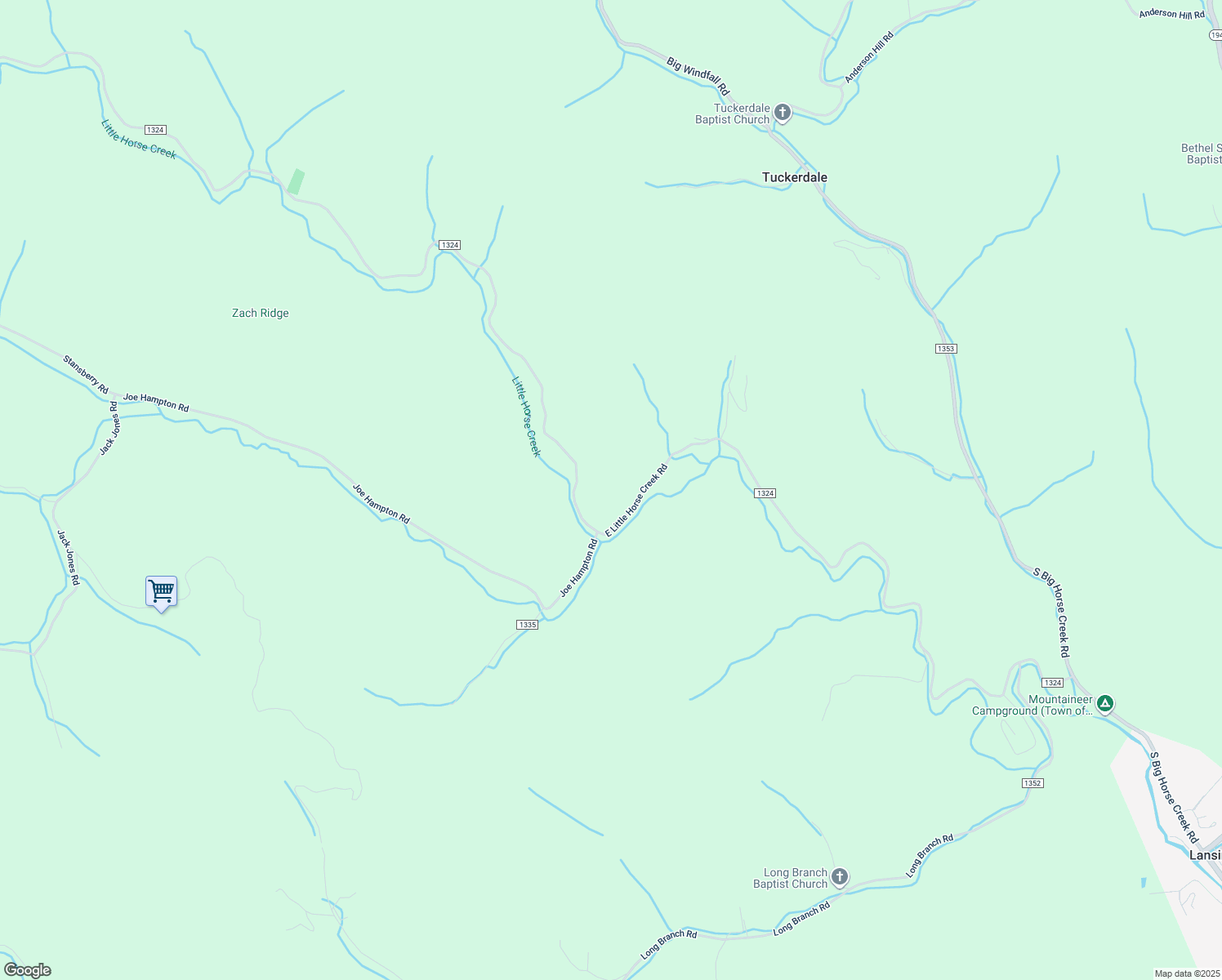 map of restaurants, bars, coffee shops, grocery stores, and more near 2198 East Little Horse Creek Road in Lansing