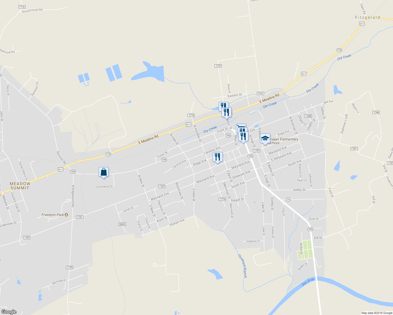 map of restaurants, bars, coffee shops, grocery stores, and more near 1214 Carolina Avenue in Eden