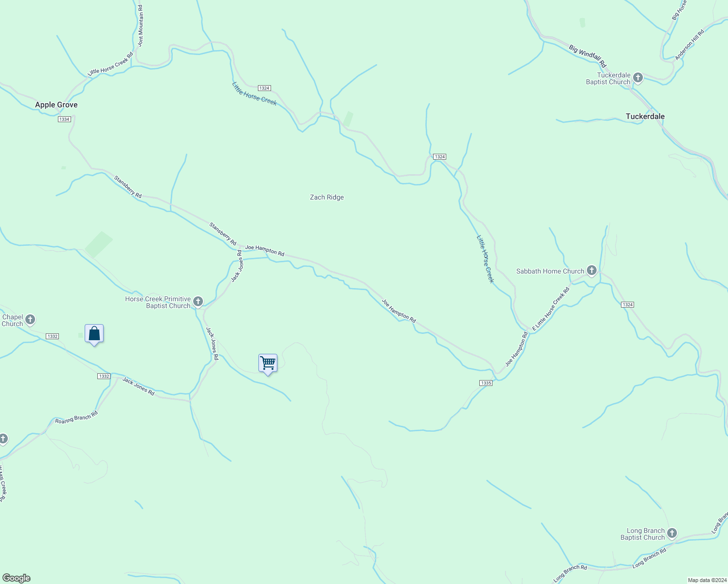 map of restaurants, bars, coffee shops, grocery stores, and more near 1145 Joe Hampton Road in Lansing