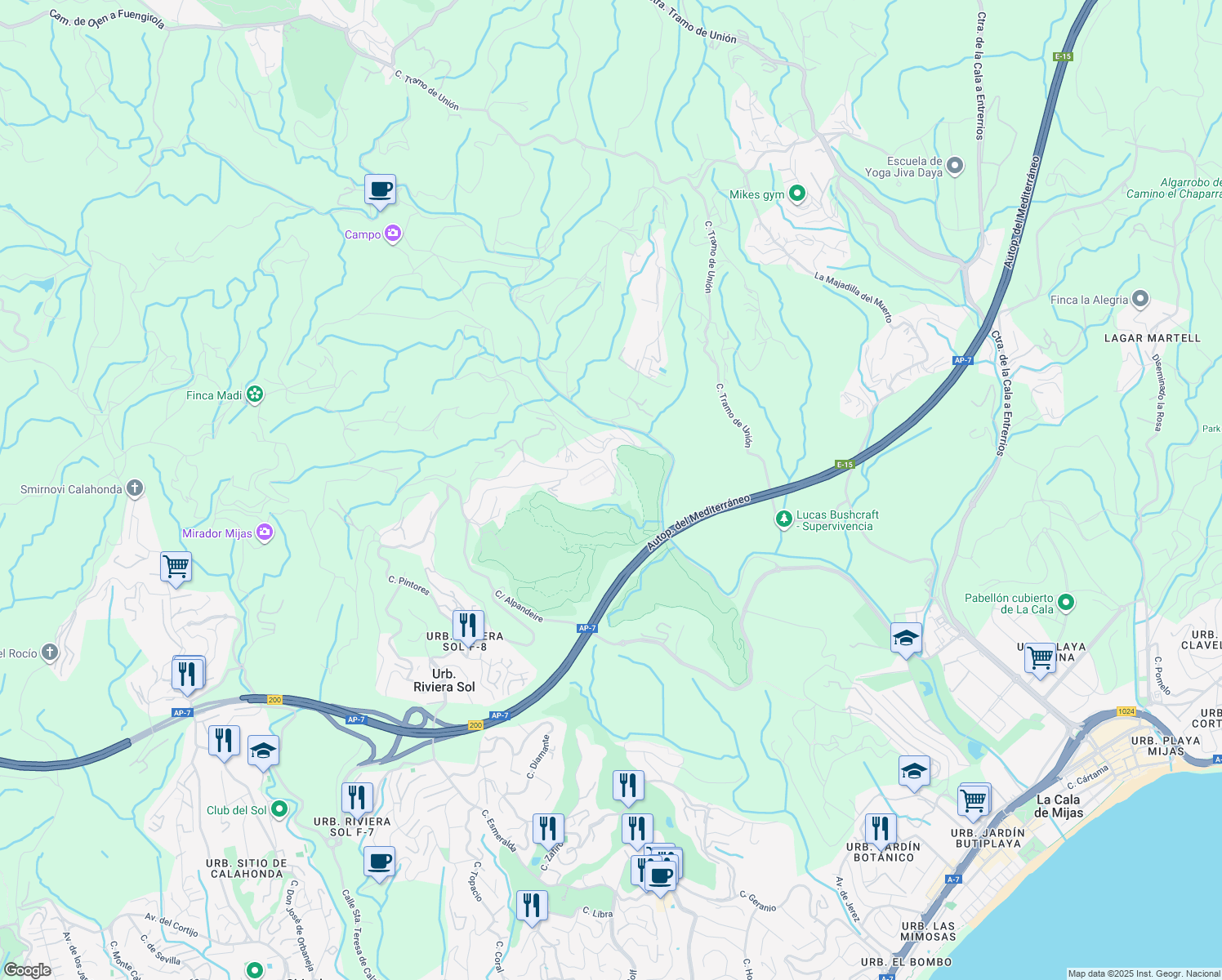 map of restaurants, bars, coffee shops, grocery stores, and more near 108 Calle Cartajima in Málaga