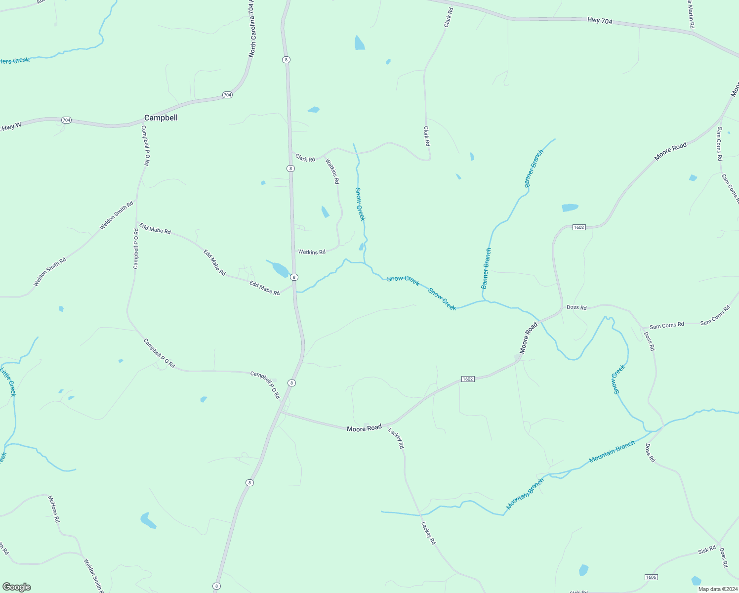 map of restaurants, bars, coffee shops, grocery stores, and more near Highway 704 in Lawsonville
