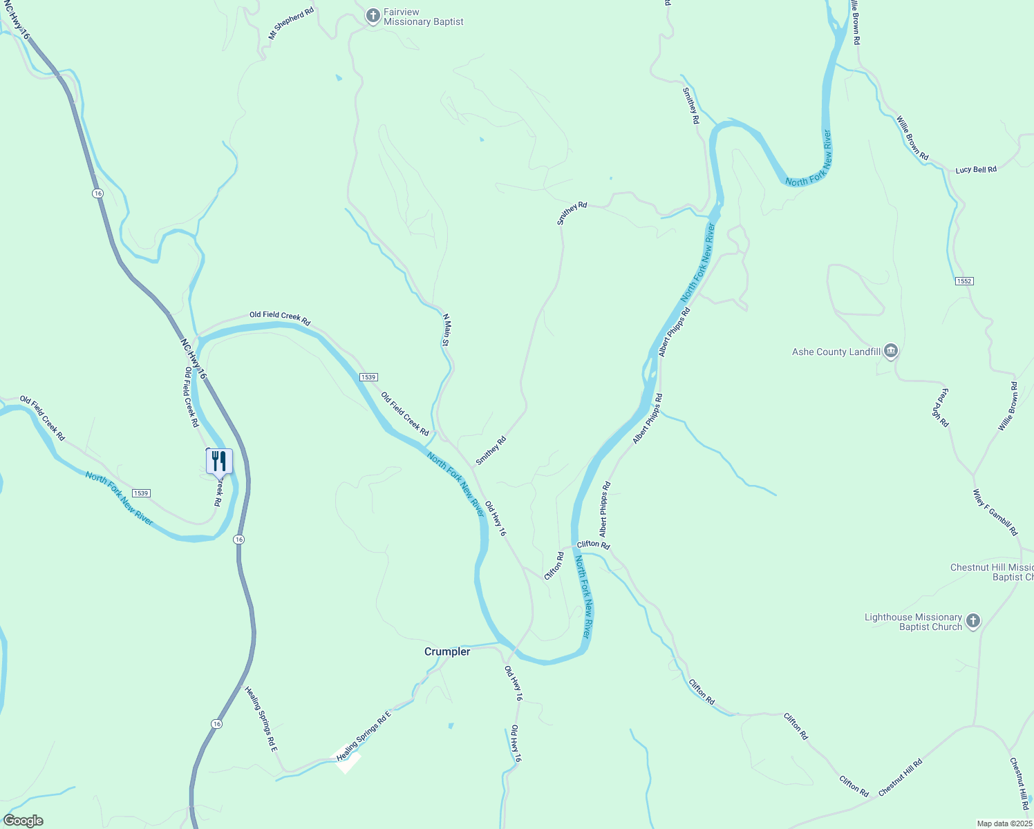 map of restaurants, bars, coffee shops, grocery stores, and more near 373 Smithey Road in Grassy Creek