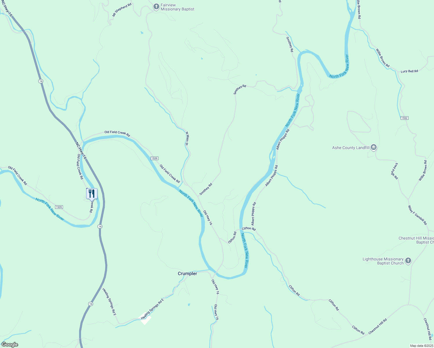 map of restaurants, bars, coffee shops, grocery stores, and more near 373 Smithey Road in Grassy Creek