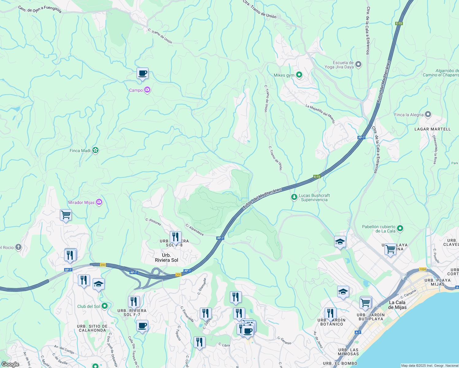 map of restaurants, bars, coffee shops, grocery stores, and more near 108 Calle Cartajima in Málaga