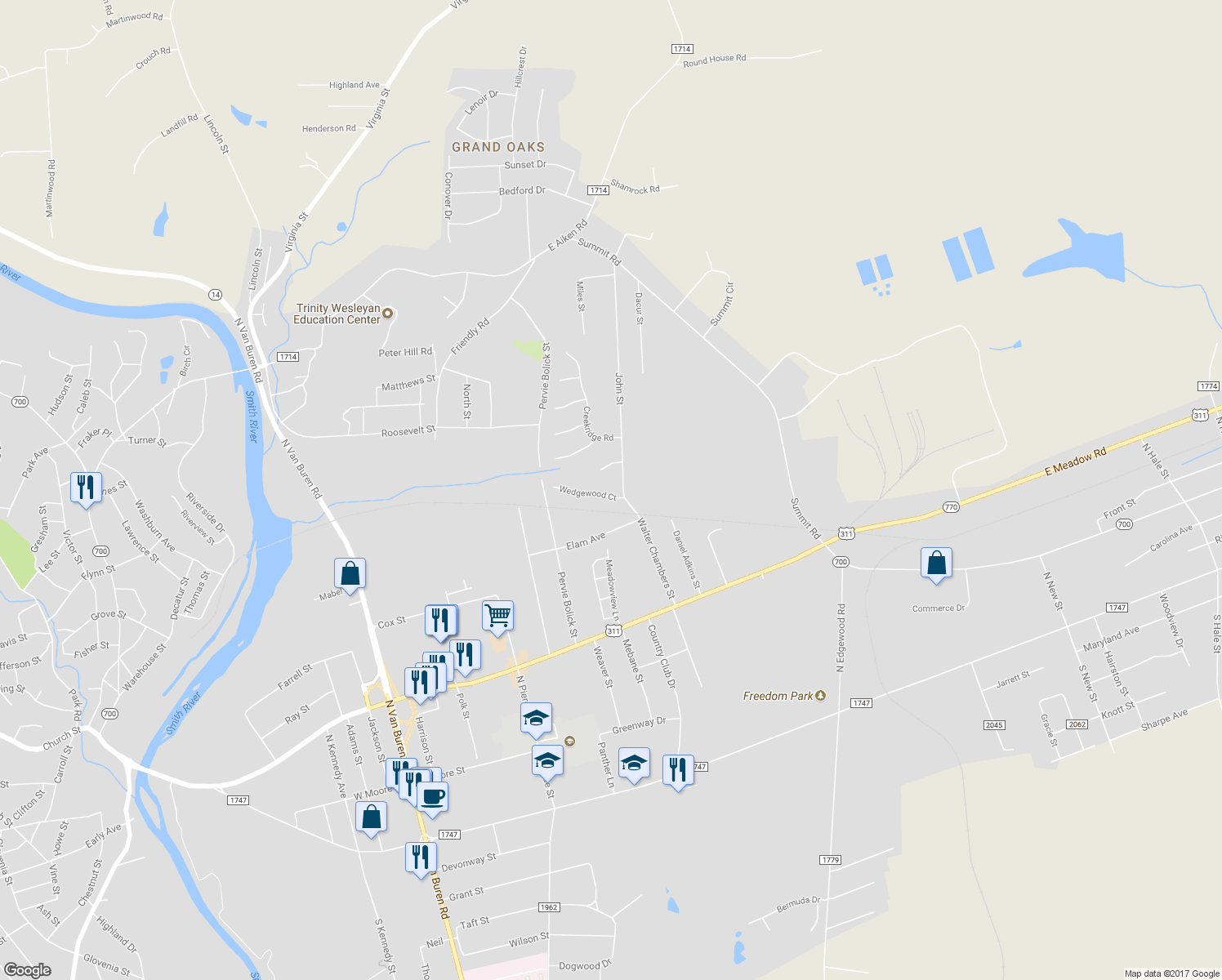 map of restaurants, bars, coffee shops, grocery stores, and more near 441 Wedgewood Court in Eden