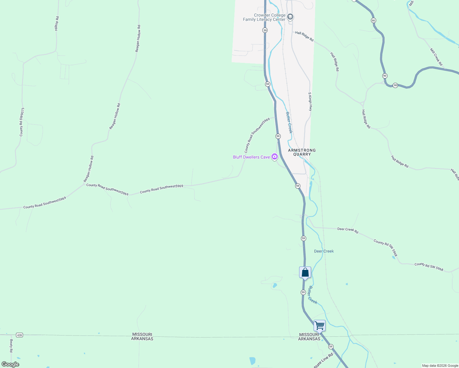 map of restaurants, bars, coffee shops, grocery stores, and more near County Road Southwest5969 in Noel
