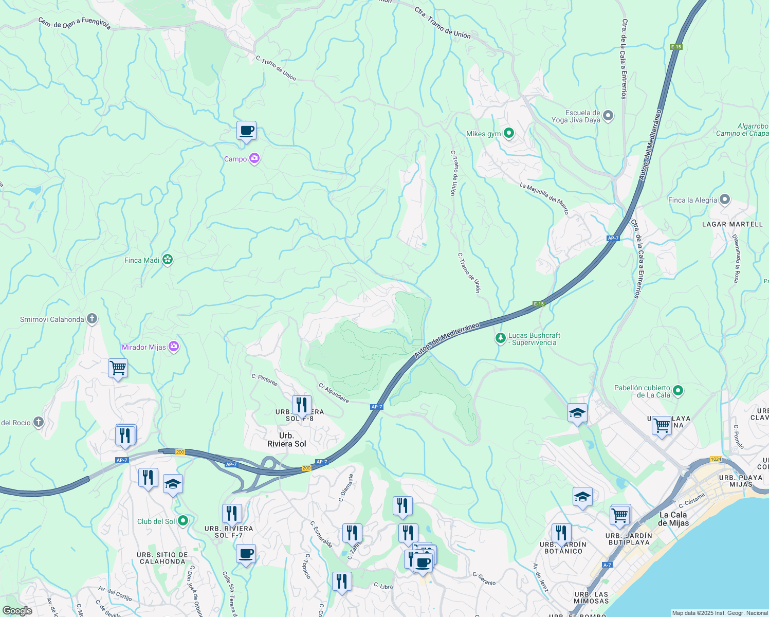 map of restaurants, bars, coffee shops, grocery stores, and more near 108 Calle Cartajima in Málaga