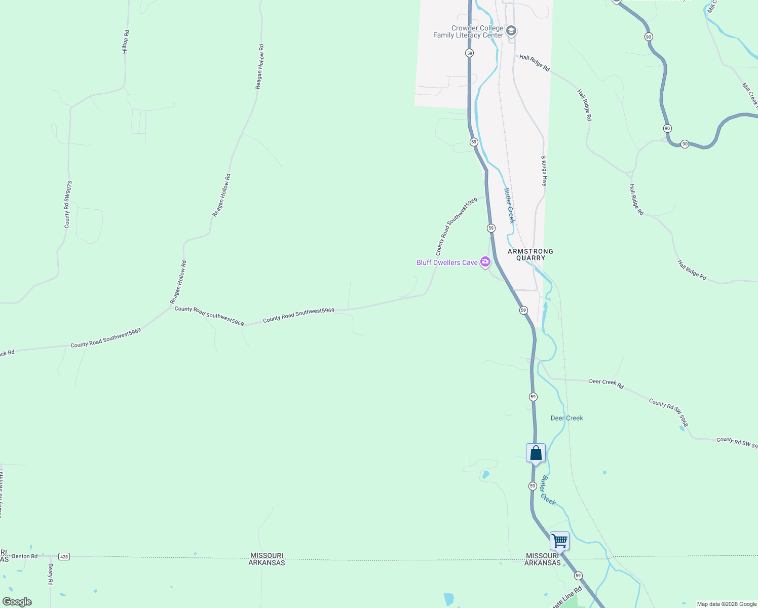 map of restaurants, bars, coffee shops, grocery stores, and more near County Road Southwest5969 in Noel