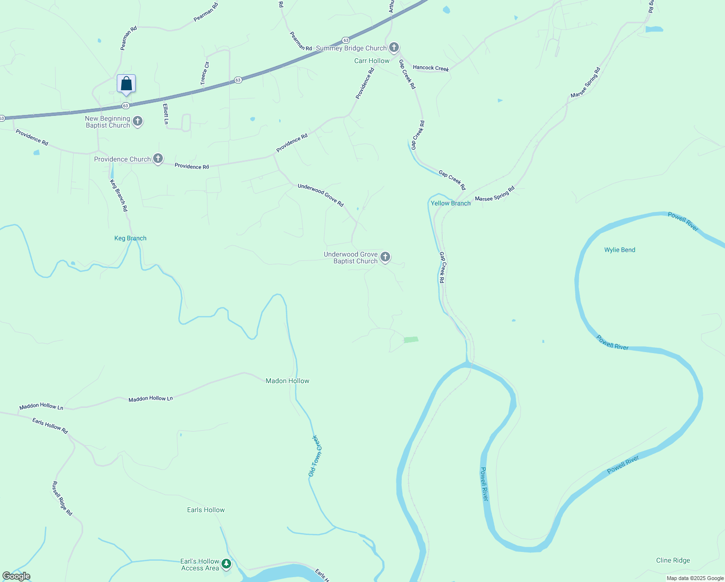 map of restaurants, bars, coffee shops, grocery stores, and more near 190 Hooper Cemetery Road in Cumberland Gap