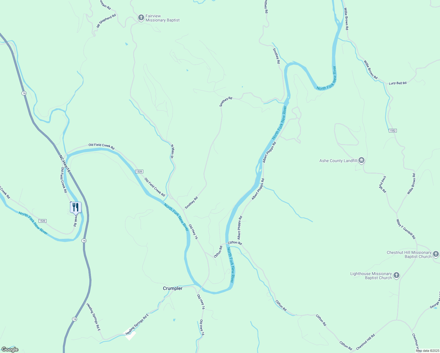 map of restaurants, bars, coffee shops, grocery stores, and more near 546 Smithey Road in Crumpler