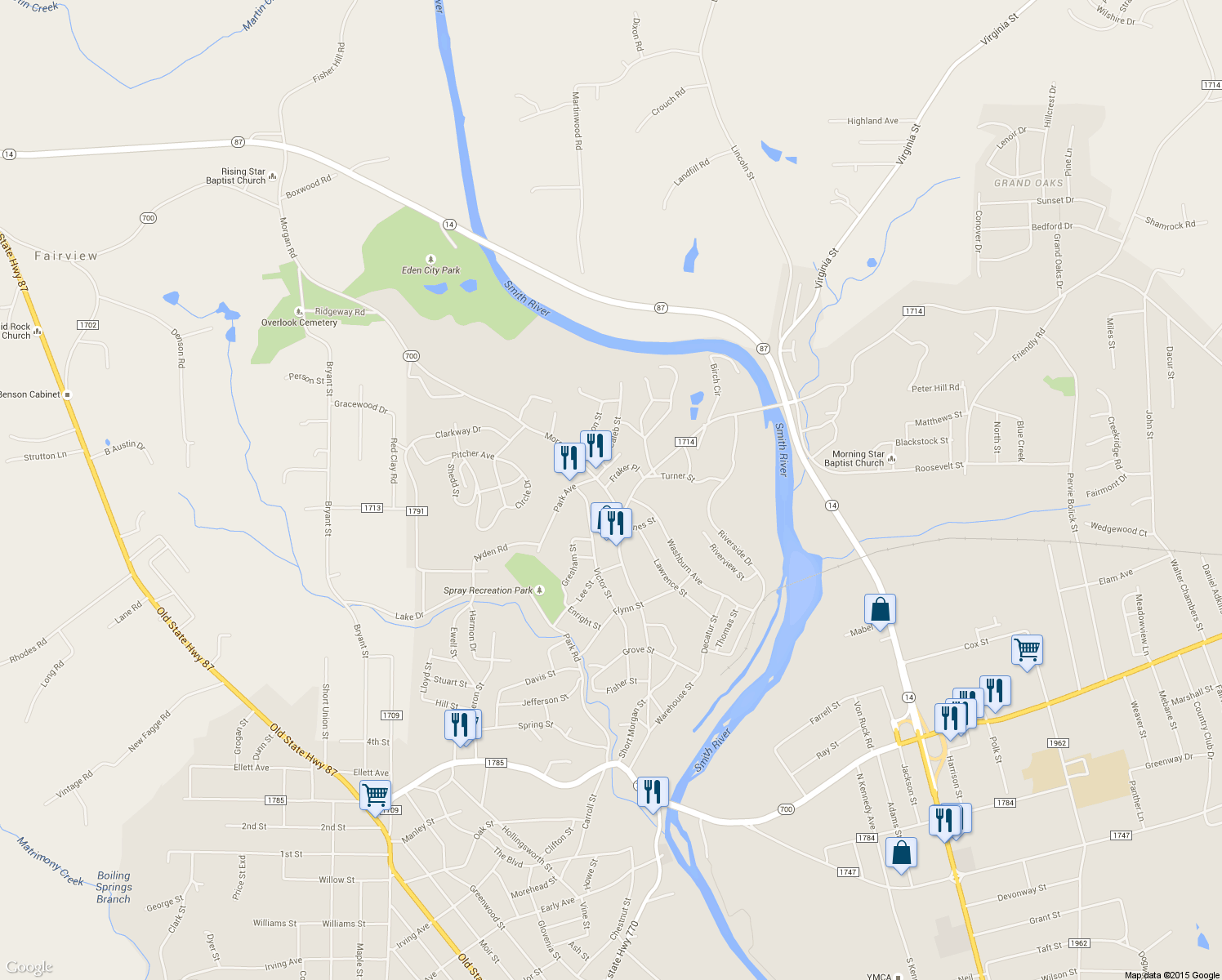 map of restaurants, bars, coffee shops, grocery stores, and more near 616 Morgan Road in Eden