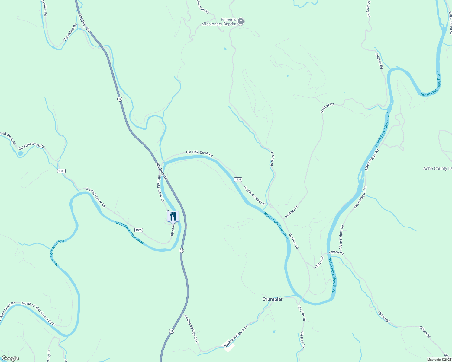 map of restaurants, bars, coffee shops, grocery stores, and more near 201-1261 Old Field Creek Road in Grassy Creek