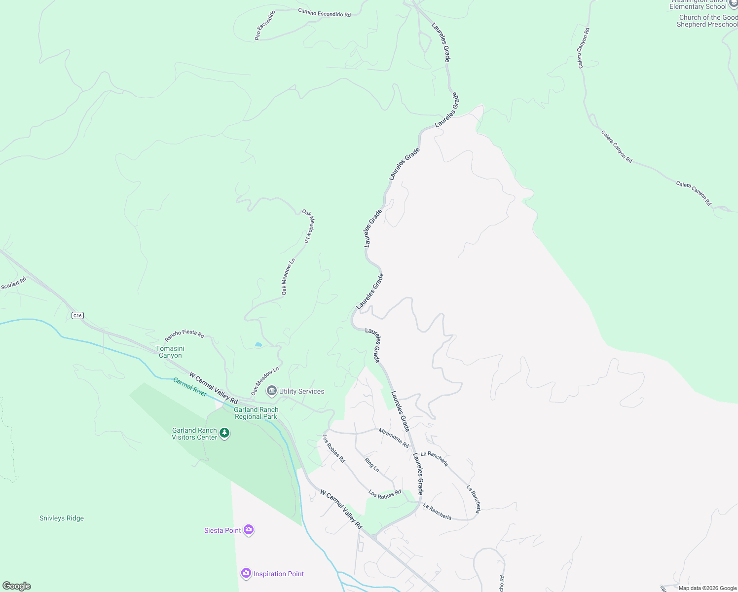 map of restaurants, bars, coffee shops, grocery stores, and more near 26594 Laureles Grade in Carmel Valley