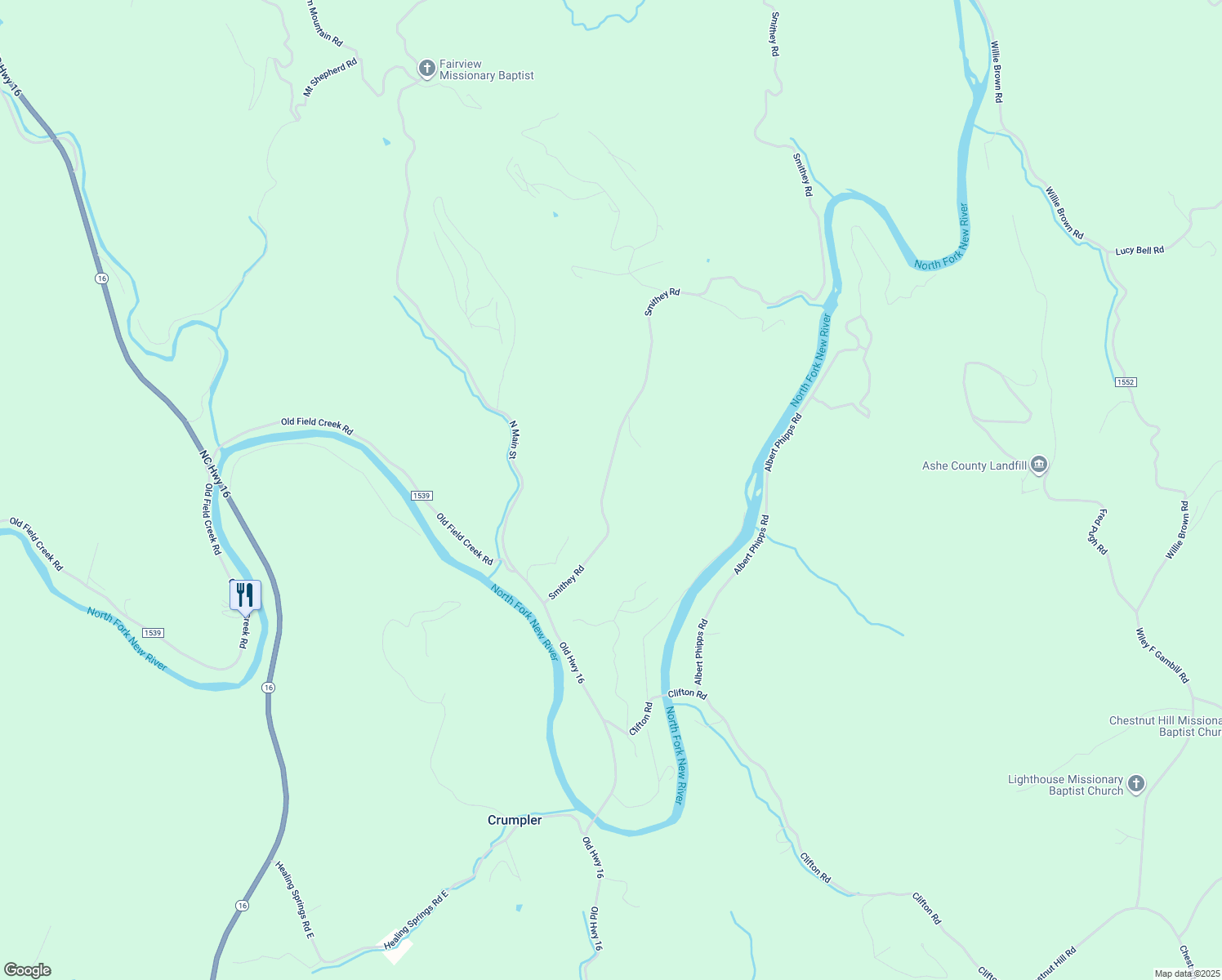 map of restaurants, bars, coffee shops, grocery stores, and more near 546 Smithey Road in Crumpler
