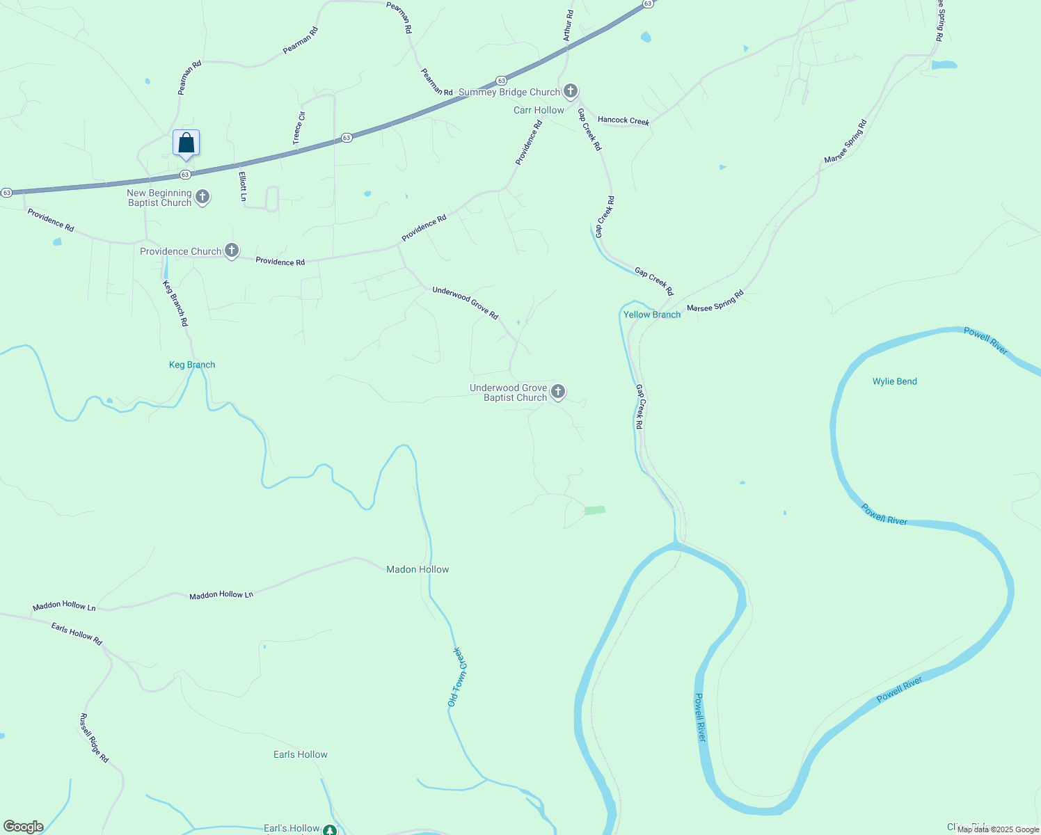 map of restaurants, bars, coffee shops, grocery stores, and more near 190 Hooper Cemetery Road in Cumberland Gap