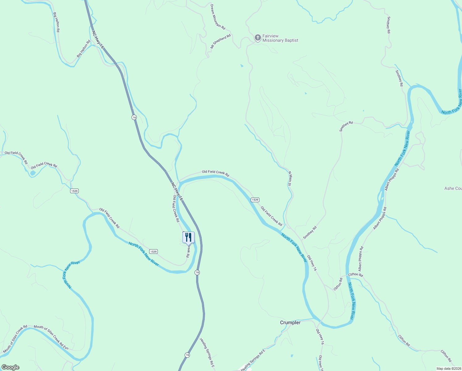 map of restaurants, bars, coffee shops, grocery stores, and more near 201-1261 Old Field Creek Road in Grassy Creek