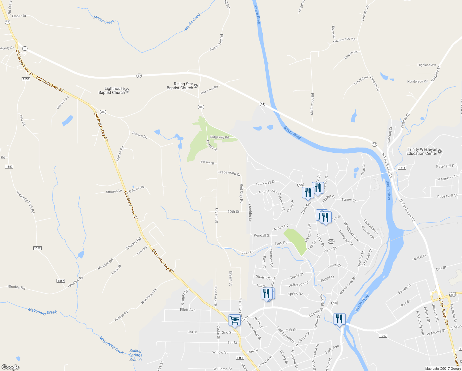 map of restaurants, bars, coffee shops, grocery stores, and more near 720 Carrington Lane in Eden