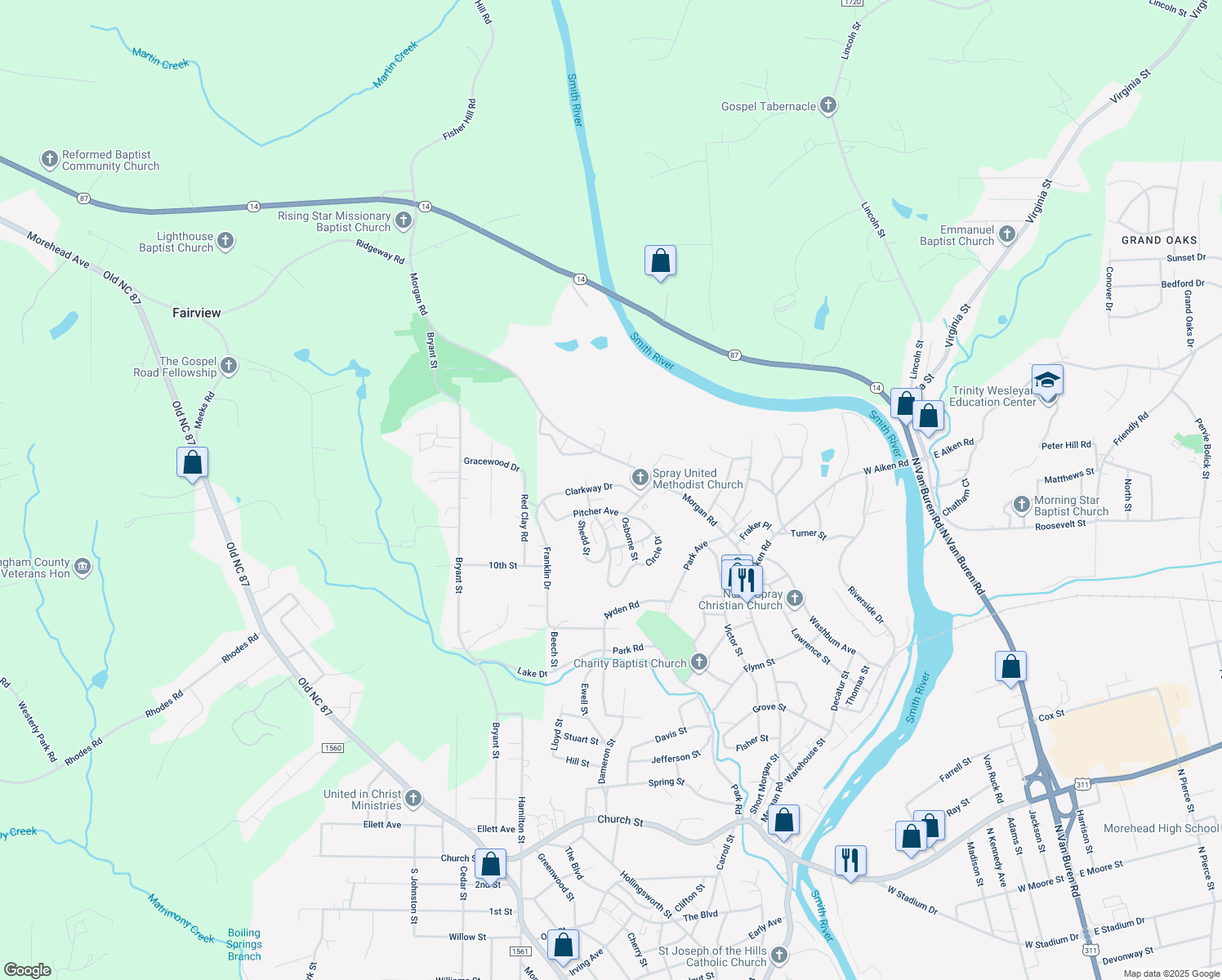 map of restaurants, bars, coffee shops, grocery stores, and more near 818 Clarkway Drive in Eden