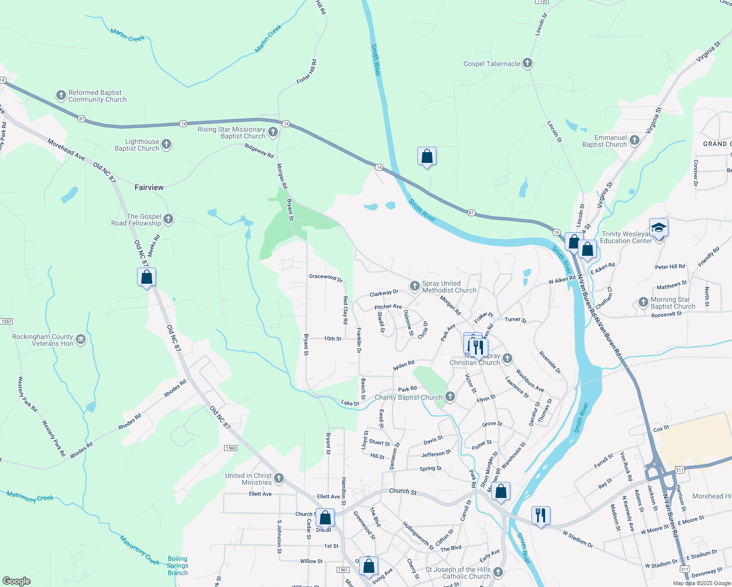 map of restaurants, bars, coffee shops, grocery stores, and more near 853 Clarkway Drive in Eden
