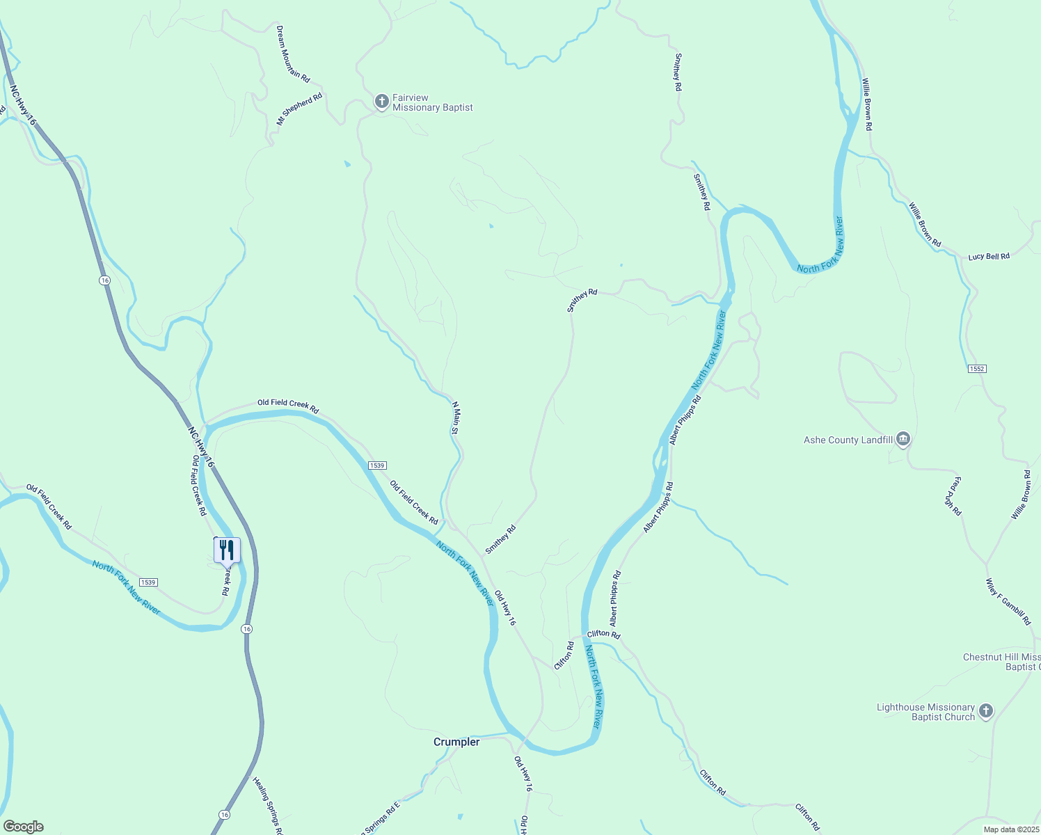 map of restaurants, bars, coffee shops, grocery stores, and more near 609 Smithey Road in Crumpler