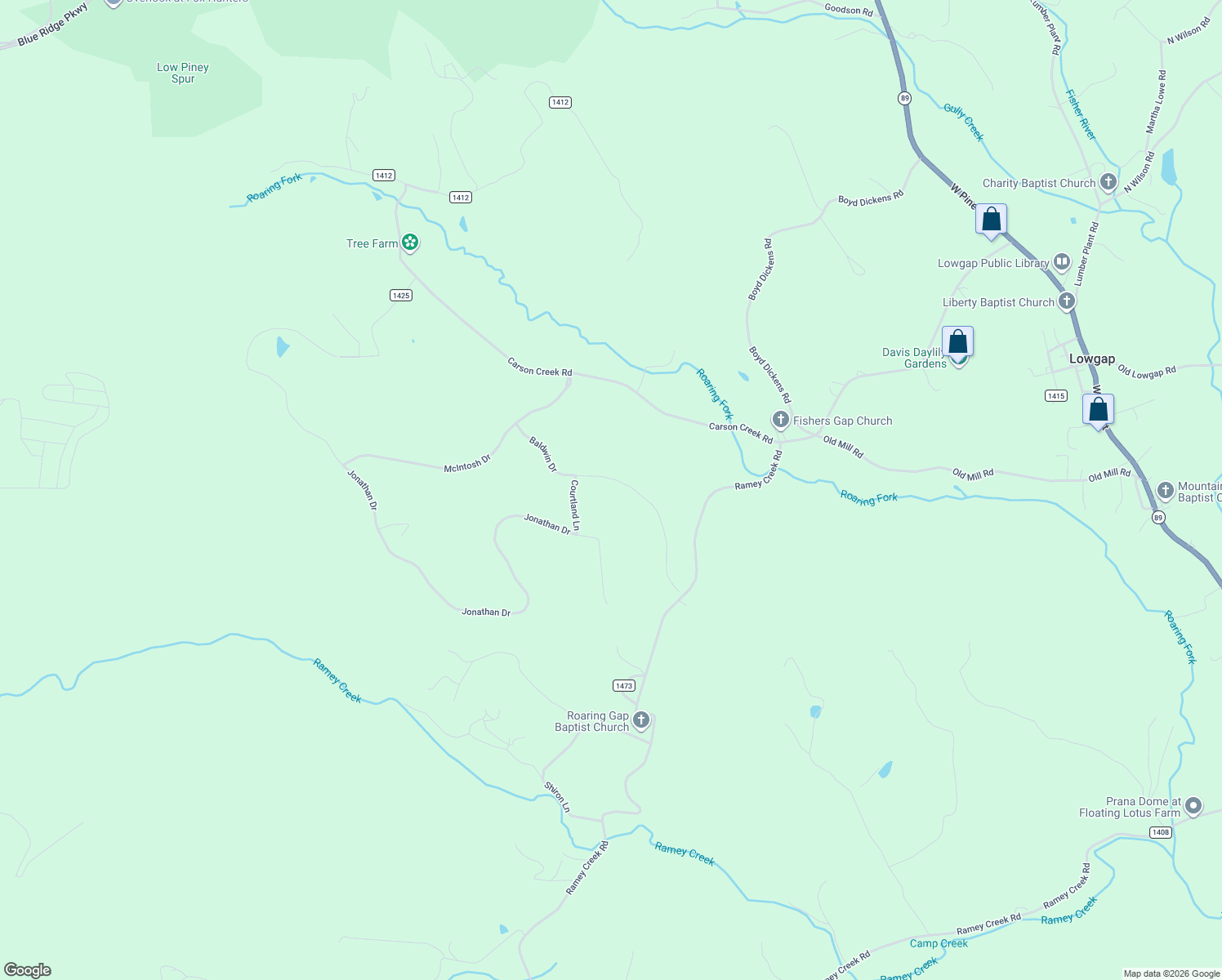 map of restaurants, bars, coffee shops, grocery stores, and more near 277 Baldwin Drive in Lowgap
