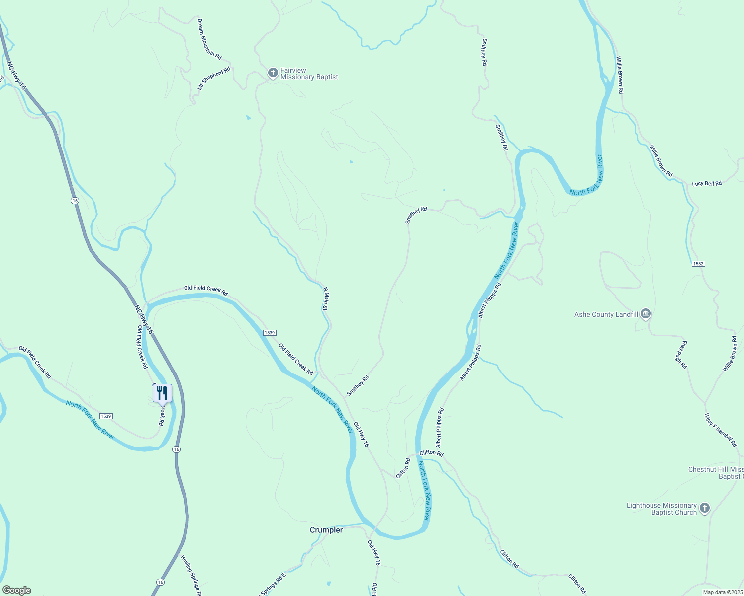map of restaurants, bars, coffee shops, grocery stores, and more near 609 Smithey Road in Crumpler