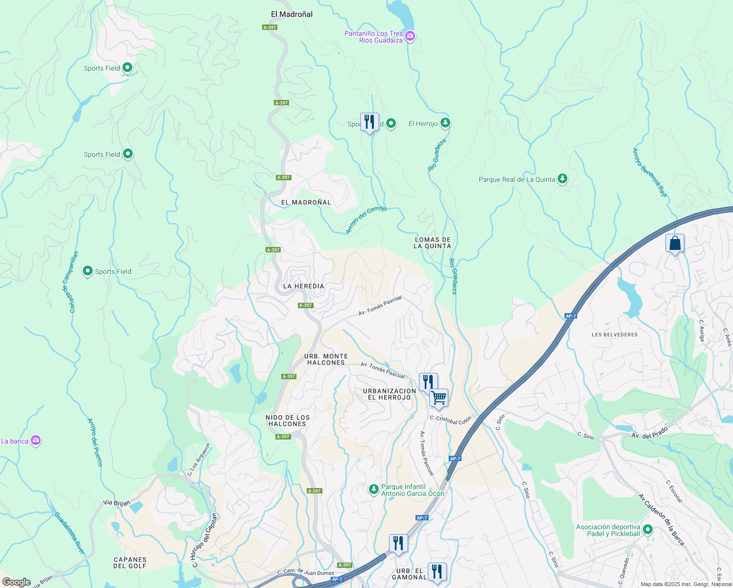map of restaurants, bars, coffee shops, grocery stores, and more near 3 Urbanizacion Alborada in Benahavís