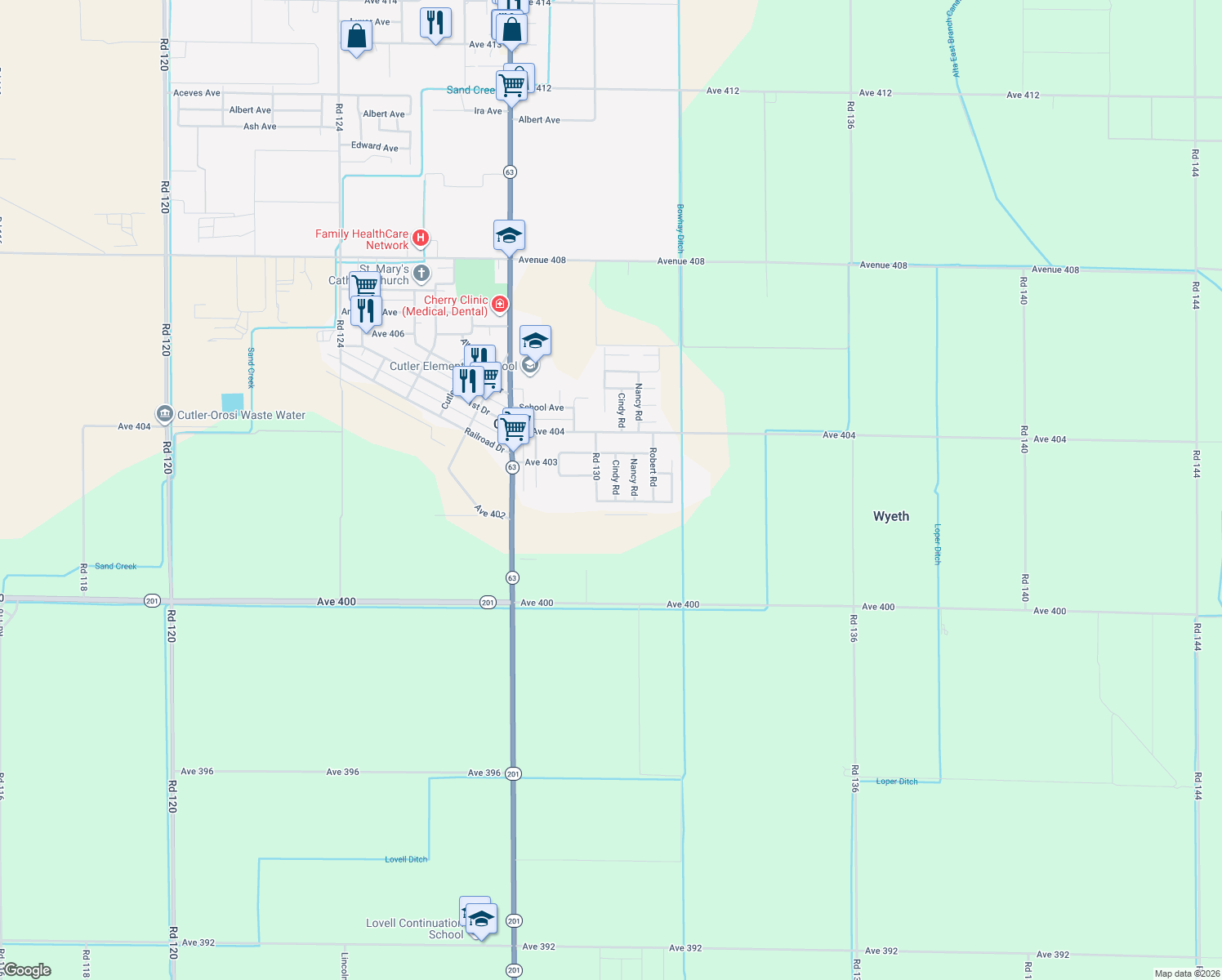 map of restaurants, bars, coffee shops, grocery stores, and more near 40241 Cindy Road in Cutler