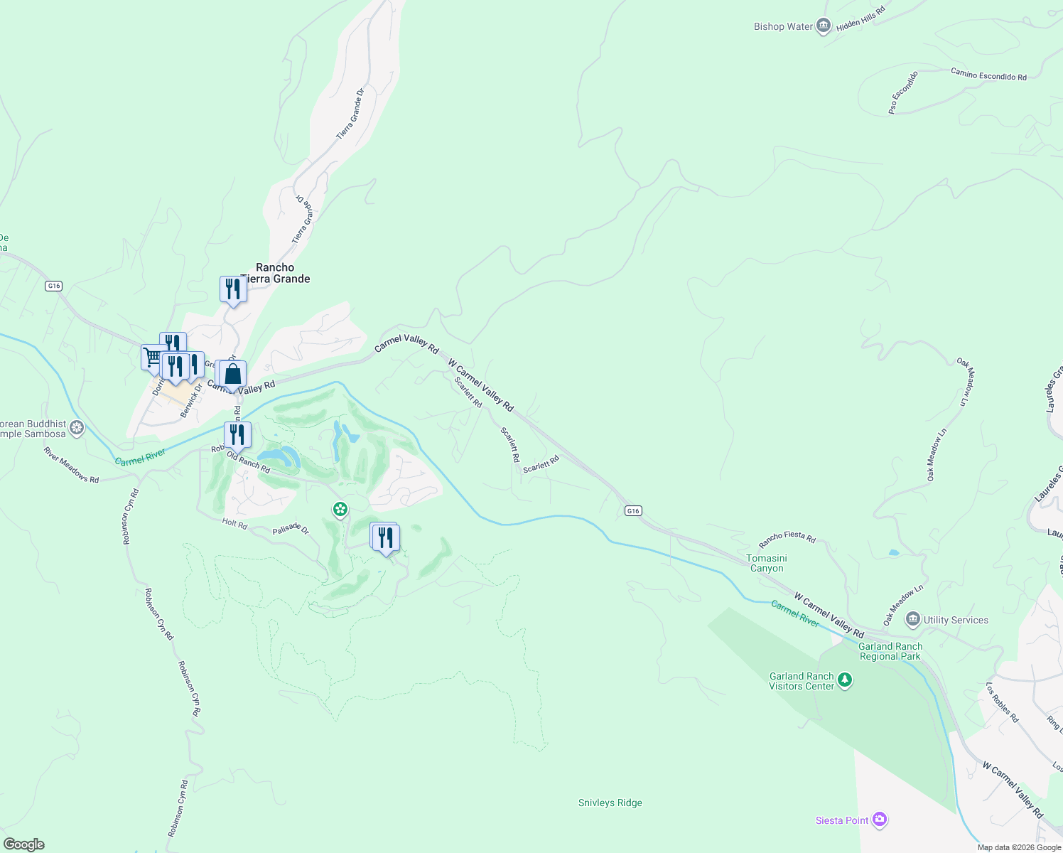 map of restaurants, bars, coffee shops, grocery stores, and more near 930 West Carmel Valley Road in Carmel Valley
