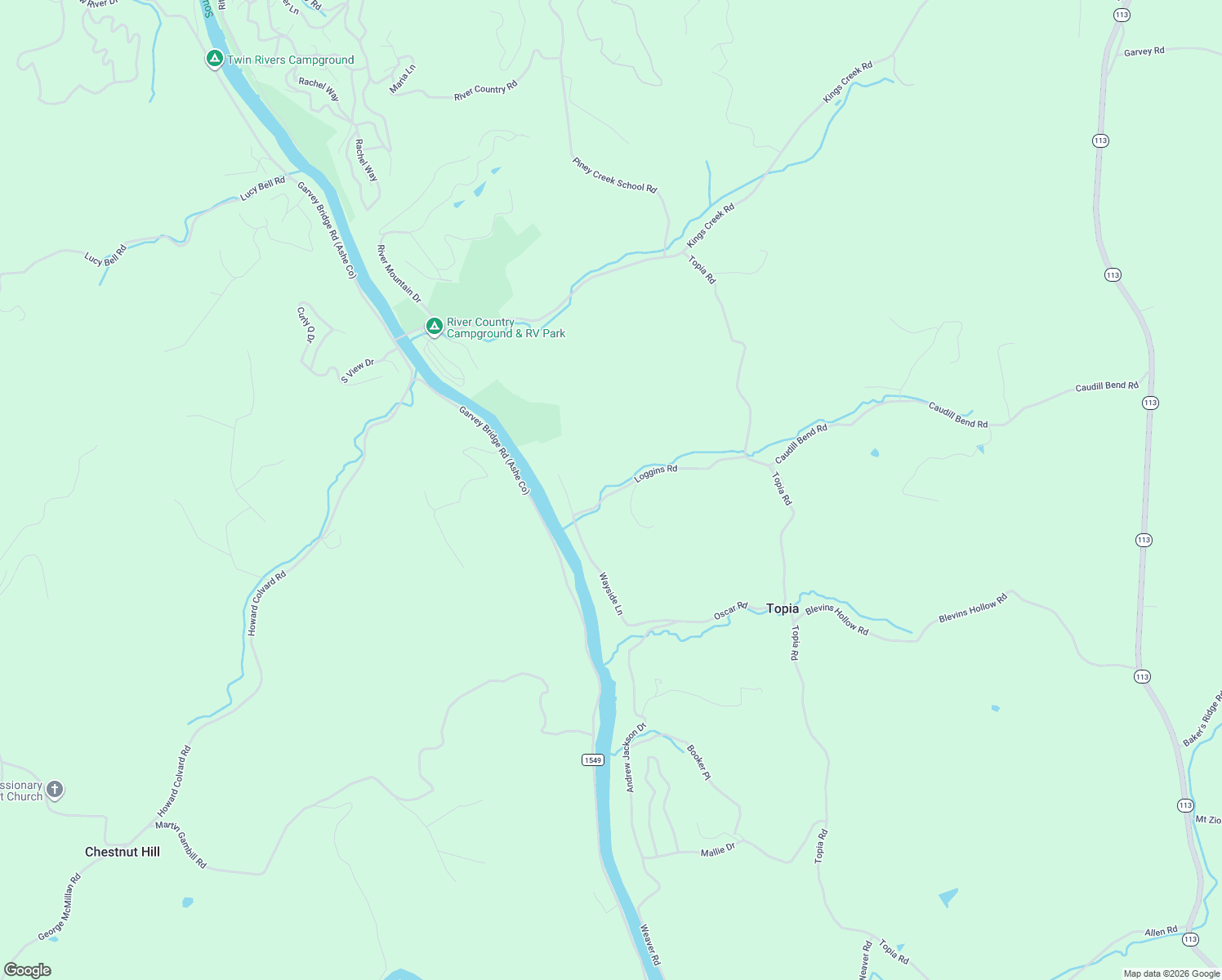 map of restaurants, bars, coffee shops, grocery stores, and more near 410 Loggins Road in Piney Creek