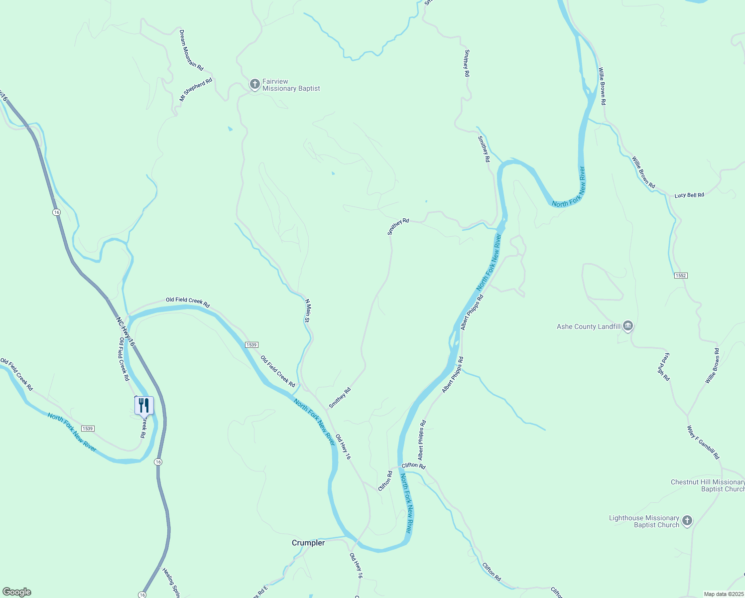 map of restaurants, bars, coffee shops, grocery stores, and more near 789 Smithey Road in Crumpler