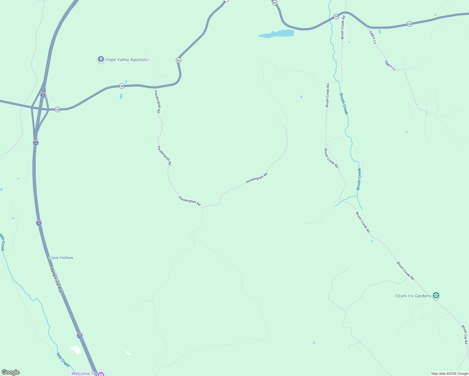 map of restaurants, bars, coffee shops, grocery stores, and more near Pendergraft Road in McDonald County