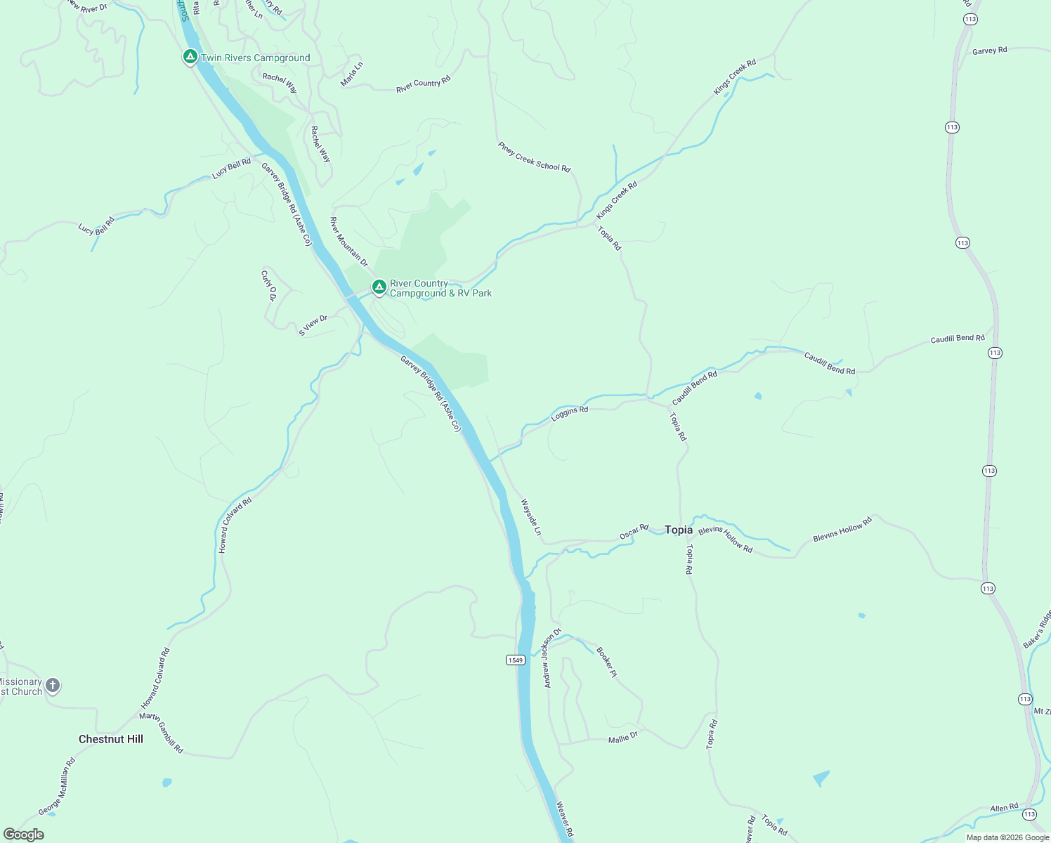 map of restaurants, bars, coffee shops, grocery stores, and more near 410 Loggins Road in Piney Creek