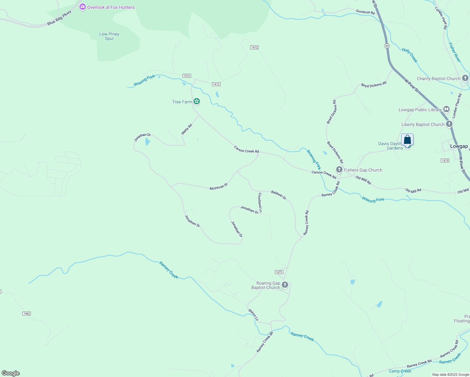 map of restaurants, bars, coffee shops, grocery stores, and more near 265 McIntosh Drive in Lowgap