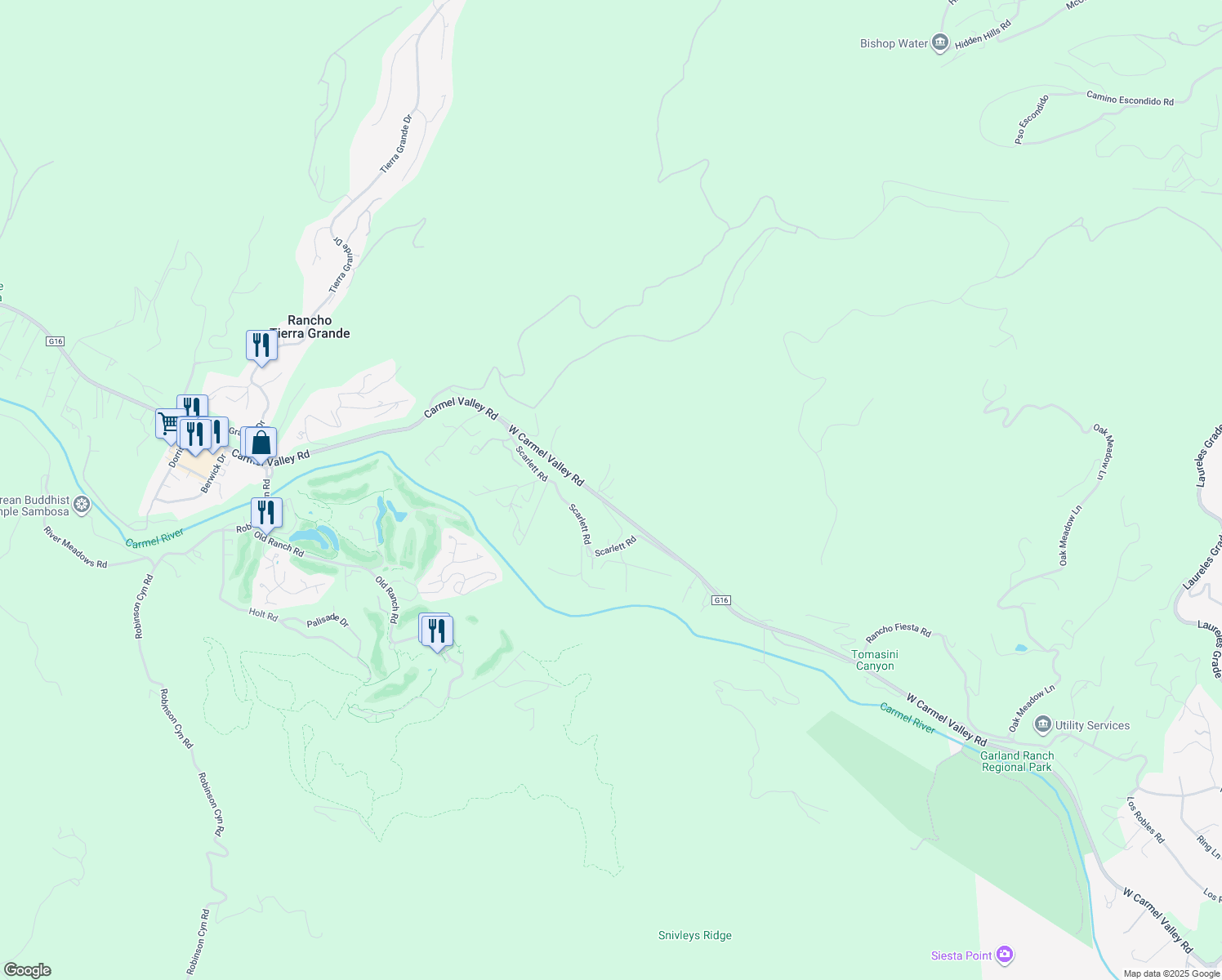 map of restaurants, bars, coffee shops, grocery stores, and more near 929 West Carmel Valley Road in Carmel Valley
