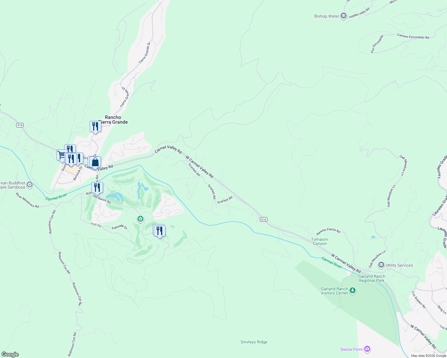map of restaurants, bars, coffee shops, grocery stores, and more near 930 West Carmel Valley Road in Carmel Valley