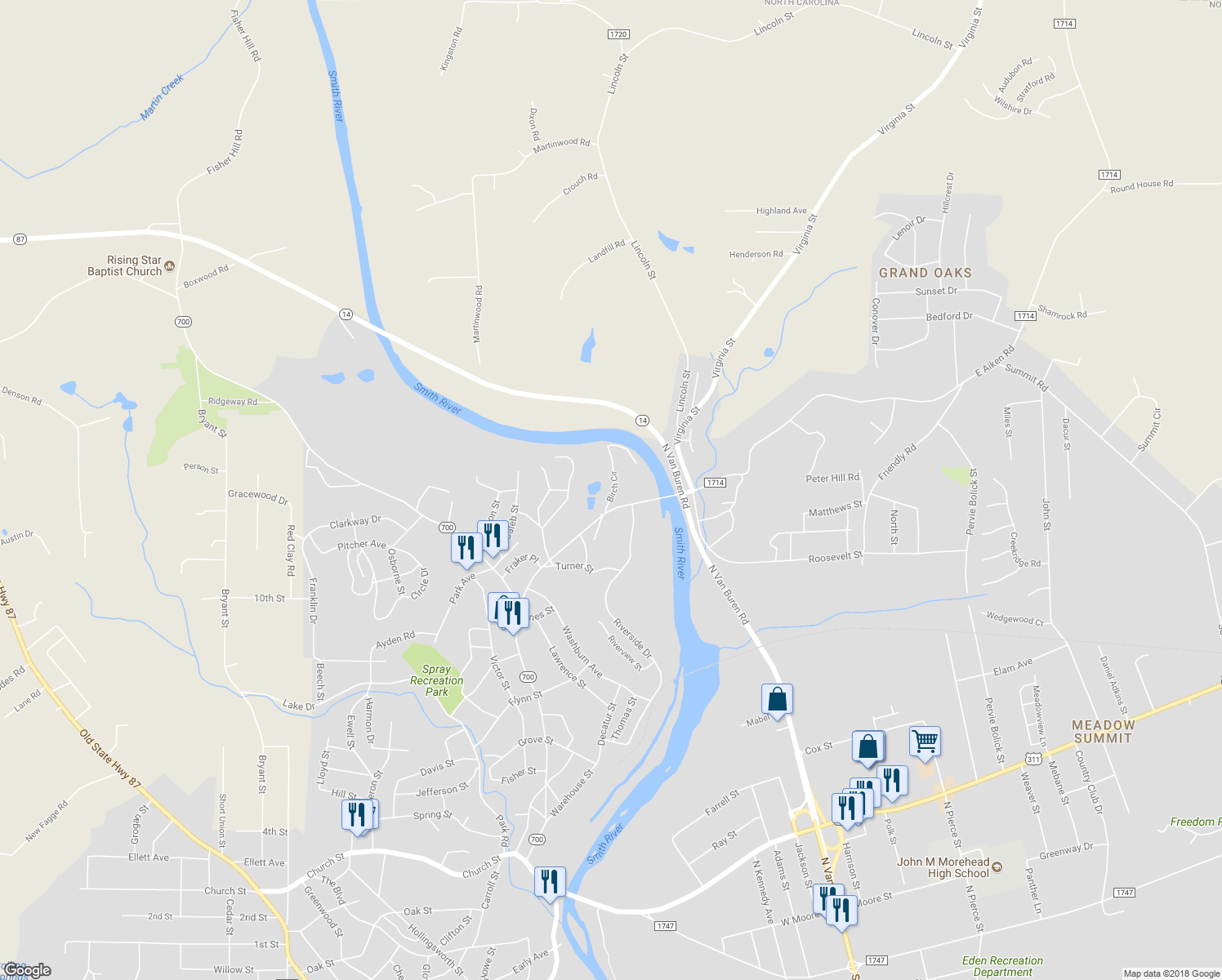map of restaurants, bars, coffee shops, grocery stores, and more near 731 Gordon Street in Eden