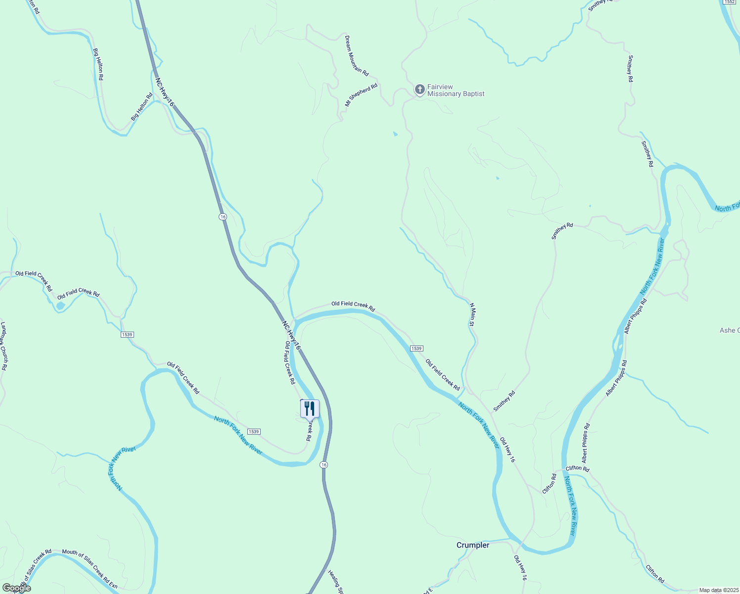 map of restaurants, bars, coffee shops, grocery stores, and more near 846 Old Field Creek Road in Grassy Creek